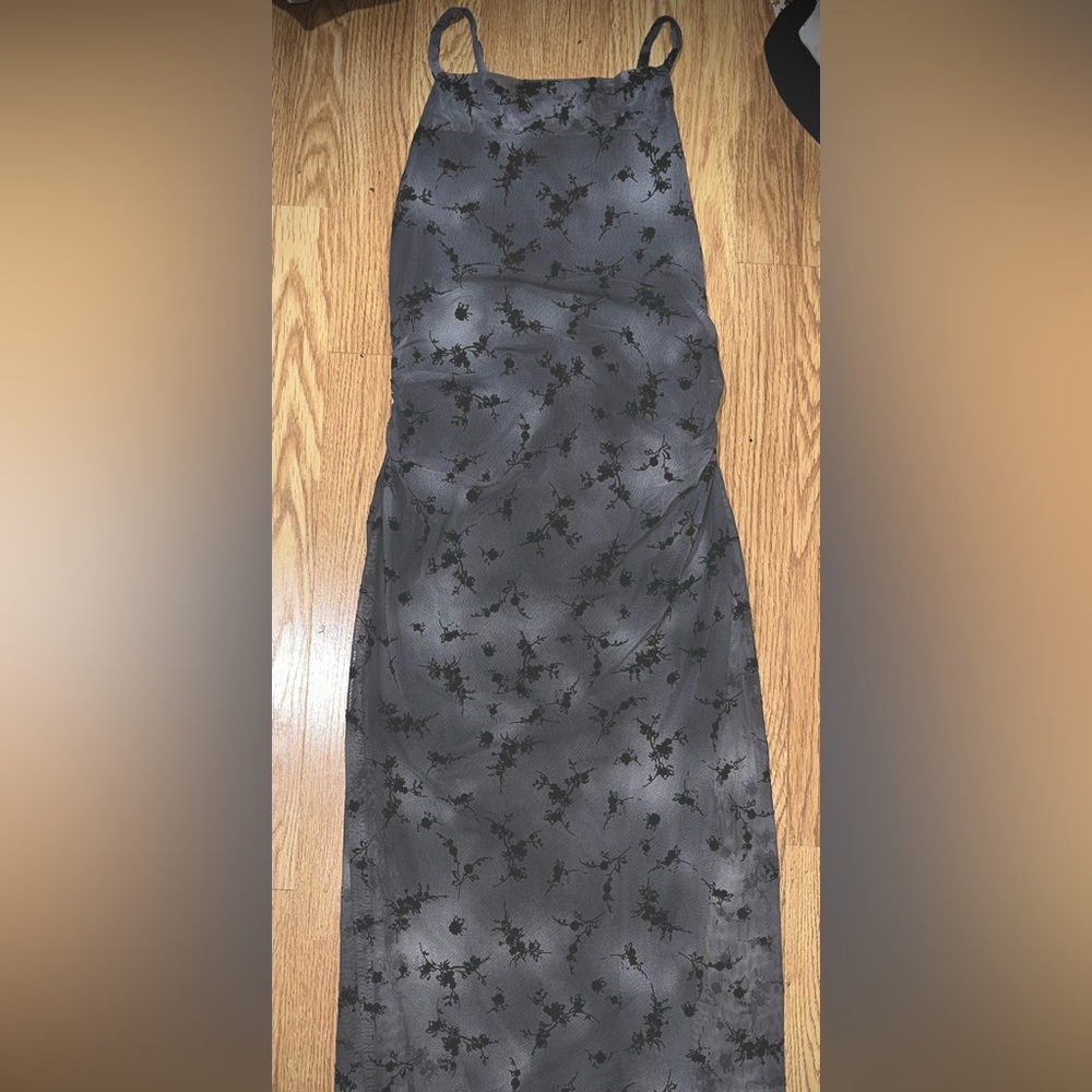 wild fable Black Floral Backless Slip Dress